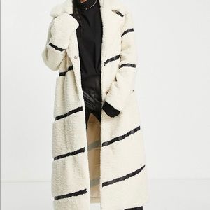 River Island Faux Leather Paneled Sherpa Coat